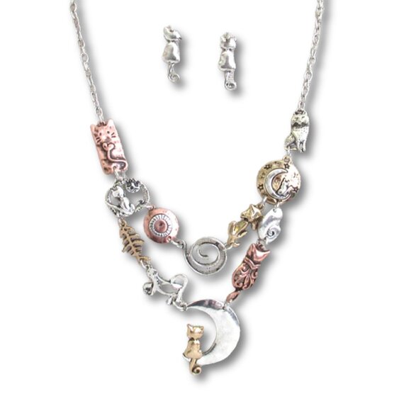 I Love My Cat To The Moon & Back Mixed Metal Artisan Etsy Charm Necklace NEW - Picture 3 of 6